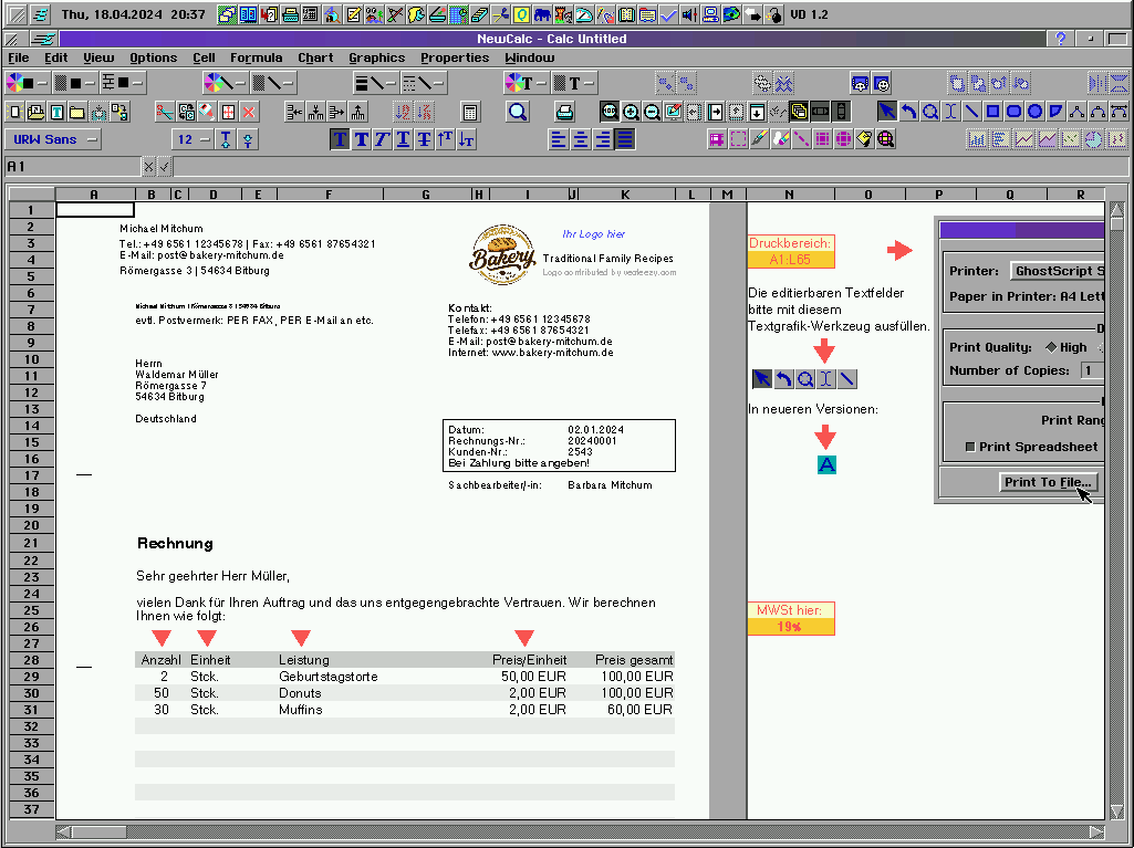 Screenshot GeoCalc-Dokument